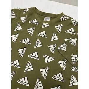 Adidas Shirt Mens Large Green White All Over Print AOP Athletic